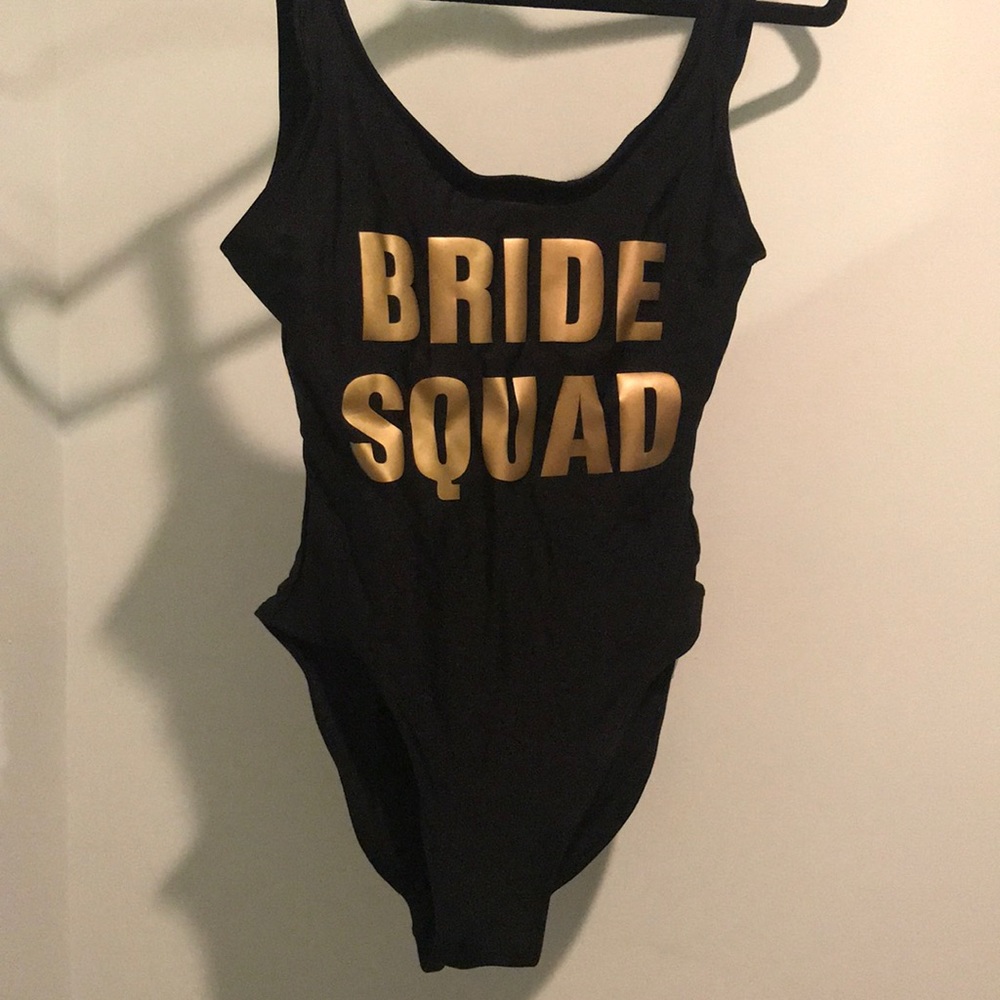 Bride Squad one piece bathing suit